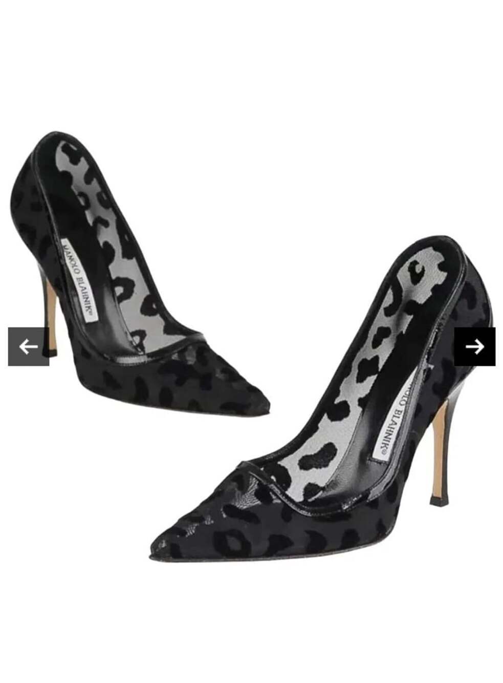 Manolo Blahnik Blixa Leo Mesh Leopard Heels Black Patent Leather